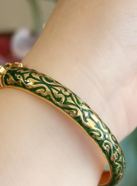 3月新款 进口纯银24K鎏金珐琅彩红宝石手镯 粉红色红宝石手镯