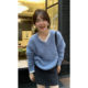 Korean women's loose, lazy, soft and waxy v-neck wool sweater
