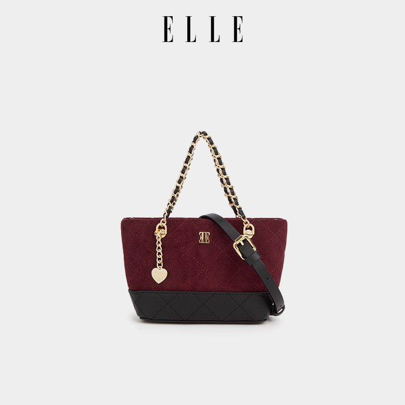 ELLE女包2025新款包包藤格链条托特包红色手提包单肩通勤斜挎包,淘宝优惠券,粉丝福利购,淘宝优惠卷