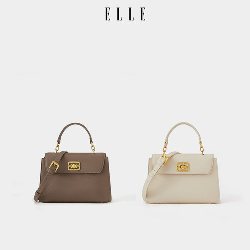 ELLE女包2026新款包包头层牛皮翻盖手提包通勤斜挎包经典简洁方包 - 图2