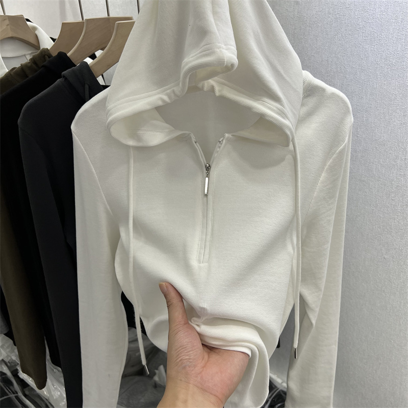 半拉链连帽卫衣女春秋宽松显瘦百搭设计感小众别致学生上衣外套潮