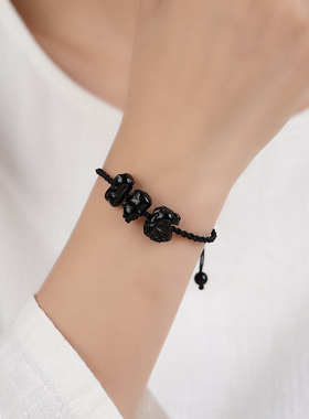 天然黑曜石十二生肖三合六合手链