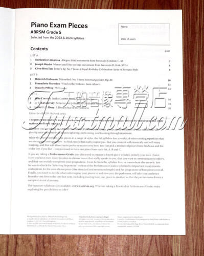 ABRSM英皇钢琴考级作品5级五级 2023-2024新版英文版Exam Pieces - 图0