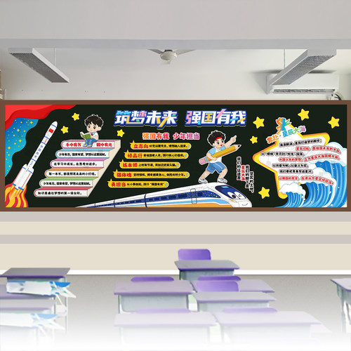 筑梦未来强国有我主题黑板报少年读书星辰大海中小学生班级文化墙 - 图0