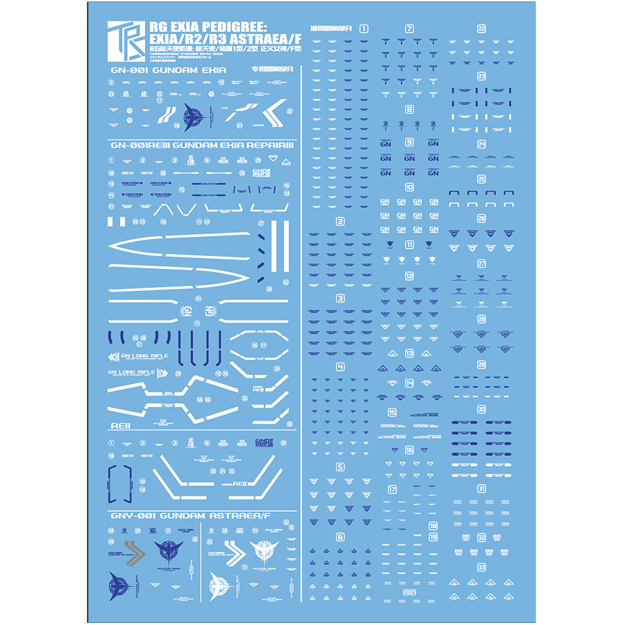 三红领域 RG1/144 能天使 正义女神/F型EXIA系列修复型R2/R3 水贴 - 图0