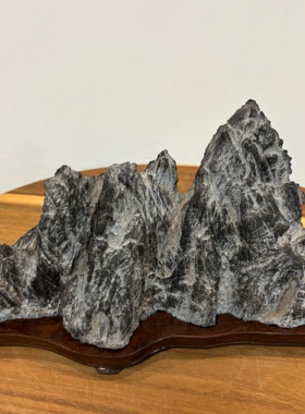 千里江山 天然英石山形摆件 群峰 原石原底 书桌办公桌厅堂靠山石