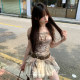 Fabric Pig Retro Wilderness Wasteland Hot Girl Style Brown-shoulder Floater Top Women's Puff Skirt Suit