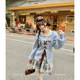 Fabric Pig Senyu Tangqiao Sweet retro style blue fake two-piece sweater for women winter lazy sweater jacket