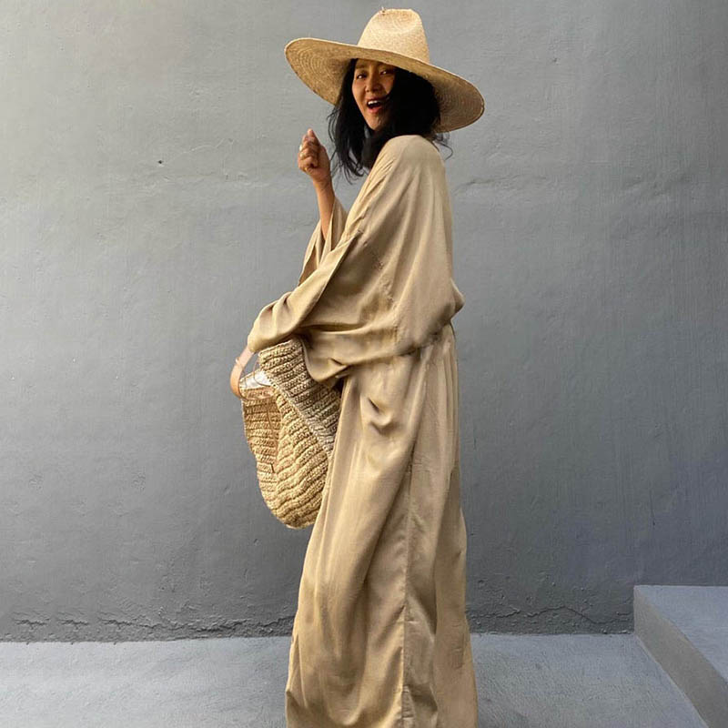 新款人棉宽松长款开衫沙滩防晒外套海边度假比基尼罩衫泳衣外搭女,淘宝优惠券,粉丝福利购,淘宝优惠卷