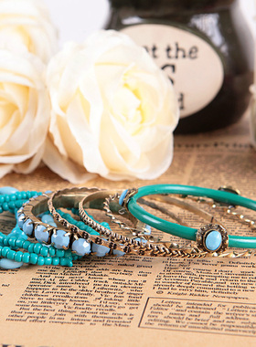 波西米亚风镶嵌绿色宝石手链包邮