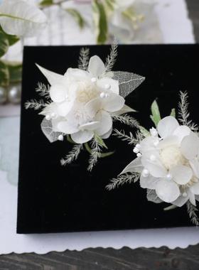 森系婚礼新娘婚纱羽毛花朵戒指