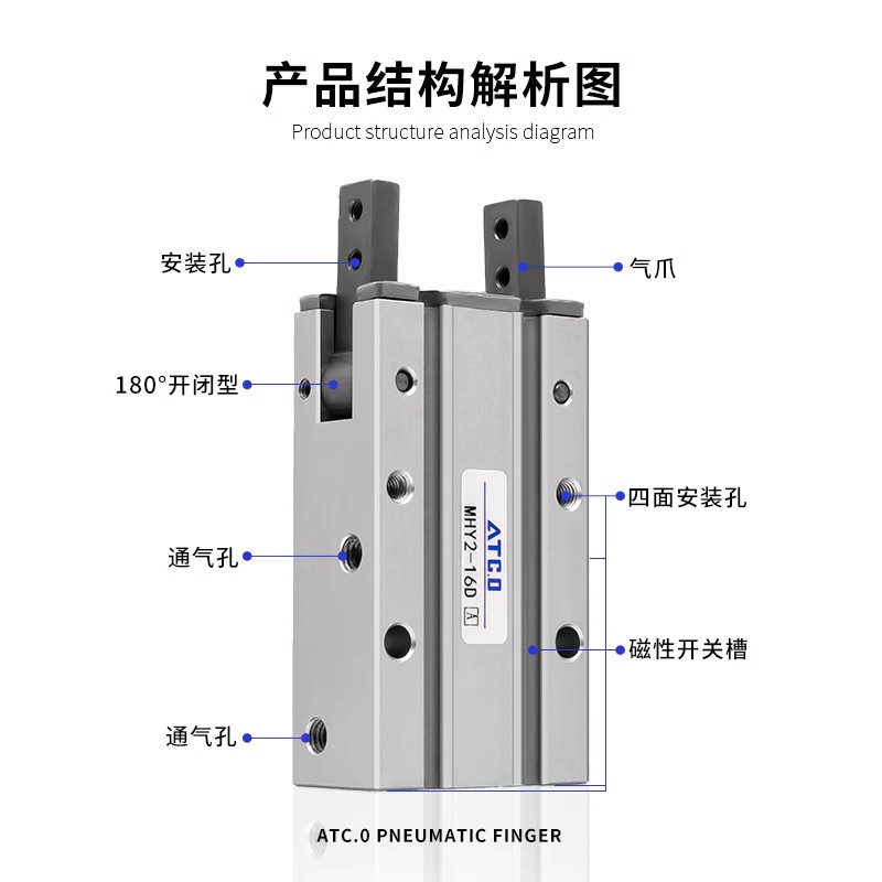 180度气动手指气缸夹爪开闭180度MHY2-16D 10D 20D 25D 32D/D2-图0