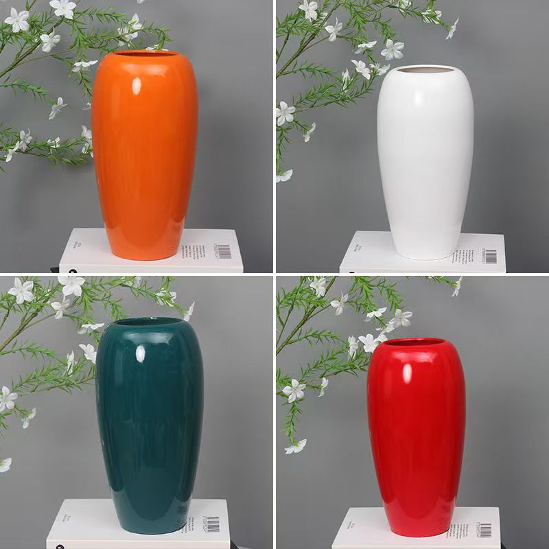 简约仿陶瓷树脂花瓶摆件客厅插花瓶银柳干花红色发财果仿真花专用
