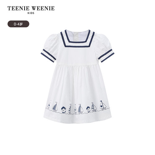TeenieWeenie Kids小熊童装时尚舒适女宝宝甜美海军风方领连衣裙 - 图3