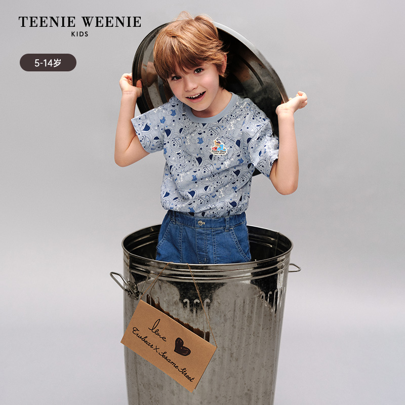 TeenieWeenie Kids小熊童装24夏款男童芝麻街联名卡通印花纯棉T恤