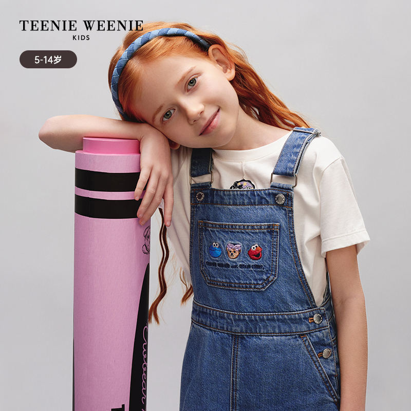 TeenieWeenie Kids小熊童装24夏季新款女童芝麻街联名背带连衣裙 - 图0