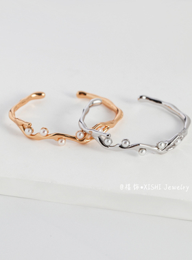 「禧饰」S925纯银珍珠不规则云朵手镯法式轻奢高级感