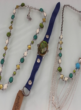 经典宝石做旧藏银风格项链手镯