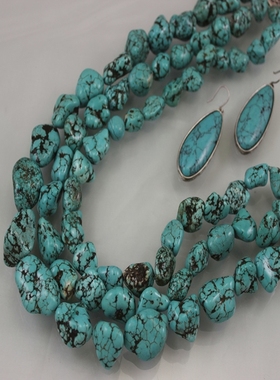 不规则松石真石重工项链耳环