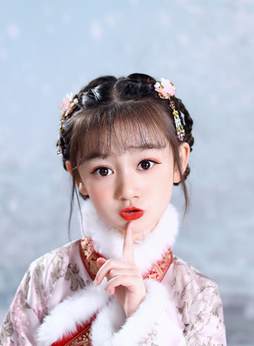 儿童汉服头饰女童发饰古代边夹小蝴蝶发卡链古装发夹超仙古风步摇