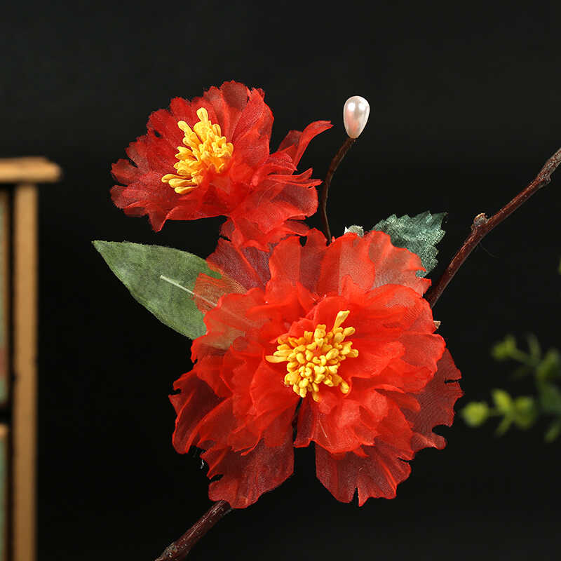 古风手工绢纱花红色牡丹芍药唐风发饰仙美汉服夹子头饰发夹边夹