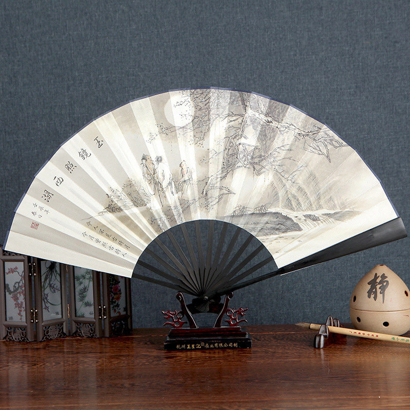 丝艺堂手工男士折扇山水中国风扇子丝绸绢扇古典扇古风礼品折扇_虎窝淘