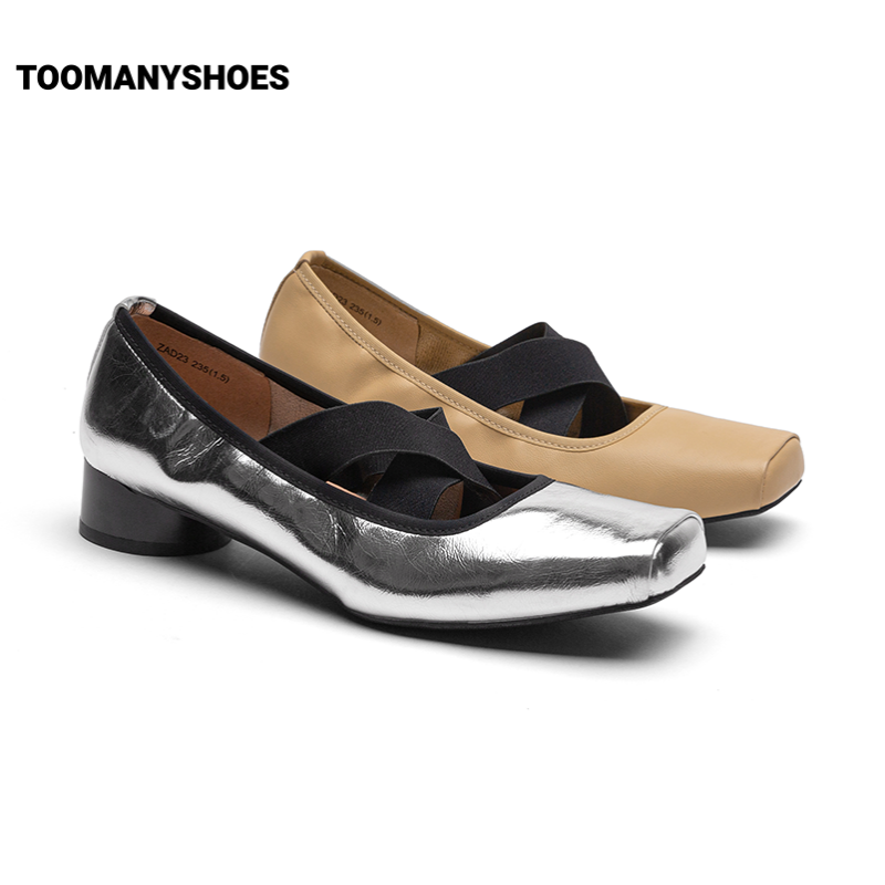 Toomanyshoes女鞋2024新款蒸汽木偶一脚蹬粗跟复古银色芭蕾舞单鞋 - 图0
