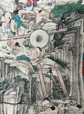 仿古玩收藏古董国画名家字画中堂画横幅四条屏客厅装饰大禹治水图