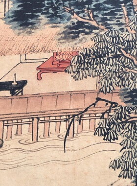 仿古玩收藏古董国画名家字画中堂画横幅四条屏客厅装饰画山间凉亭