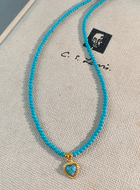 中古法式爱心宫廷风绿松石项链女