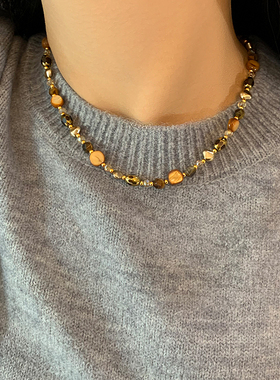 2025新款虎眼石项链女法式美拉德