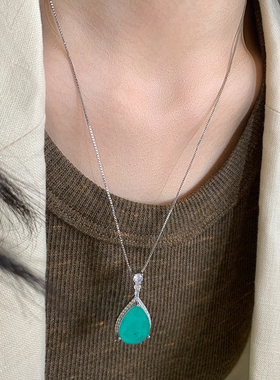 显白清透感蓝绿色宝石项链女小众