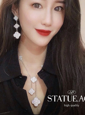 超闪满钻四叶草项链长款耳环