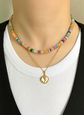 轻奢复古天然石女锁骨链项链叠戴