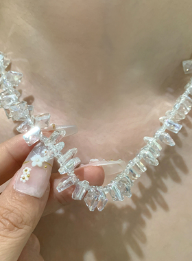 福利清！售完不补清透感水晶碎冰冰项链女叠戴度假小众高级感颈链