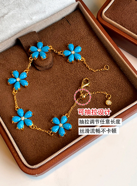 2026新款绿松石花朵项链女复古