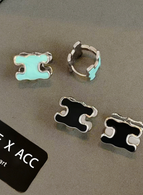 蓝色珐琅彩双面立体凯旋门耳扣