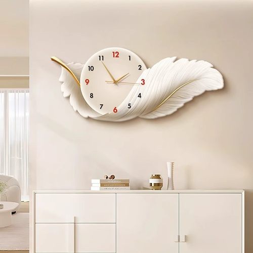 钟表挂钟客厅2025新款餐厅装饰画轻奢羽毛时钟高级感客厅静音挂墙 - 图2