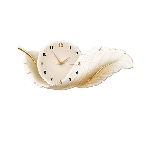 钟表挂钟客厅2025新款餐厅装饰画轻奢羽毛时钟高级感客厅静音挂墙 - 图1