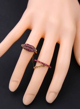 欧美风复古做旧双环红唇女士饰品