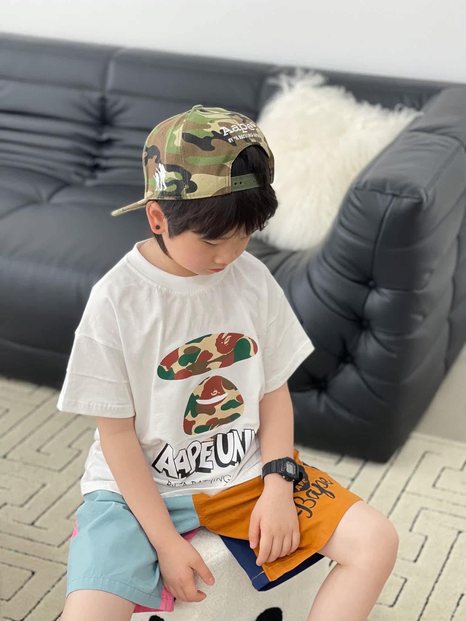 夏季新款潮牌童装迷彩猿人儿童短袖t恤日系男童纯棉圆领上衣半袖