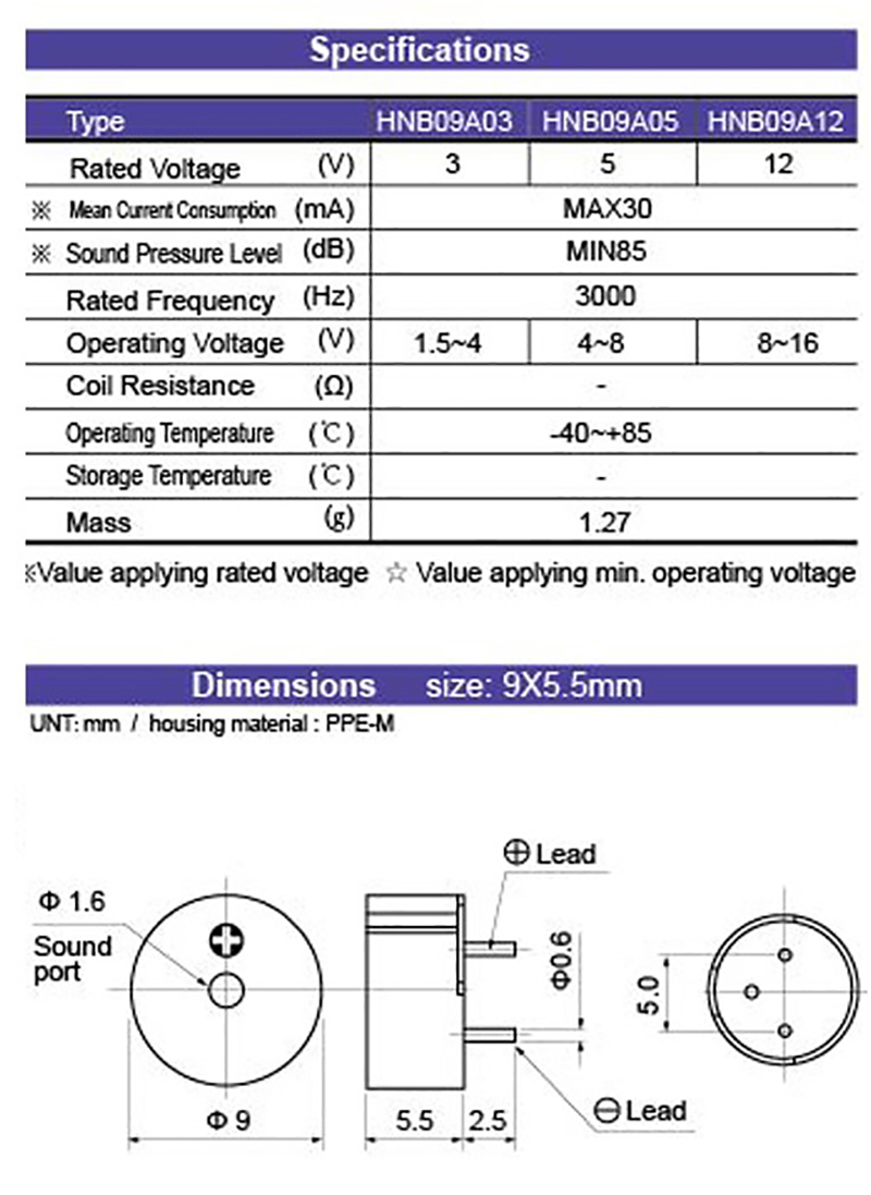 有源蜂鸣器0905 0955 3V 5V 12V TMB09A05 9mm*5.5mm高超小型一体-图2