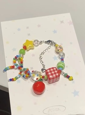 苹果乐园 显白高颜值小清新彩色串珠手链夏天糖果色多巴胺配饰女