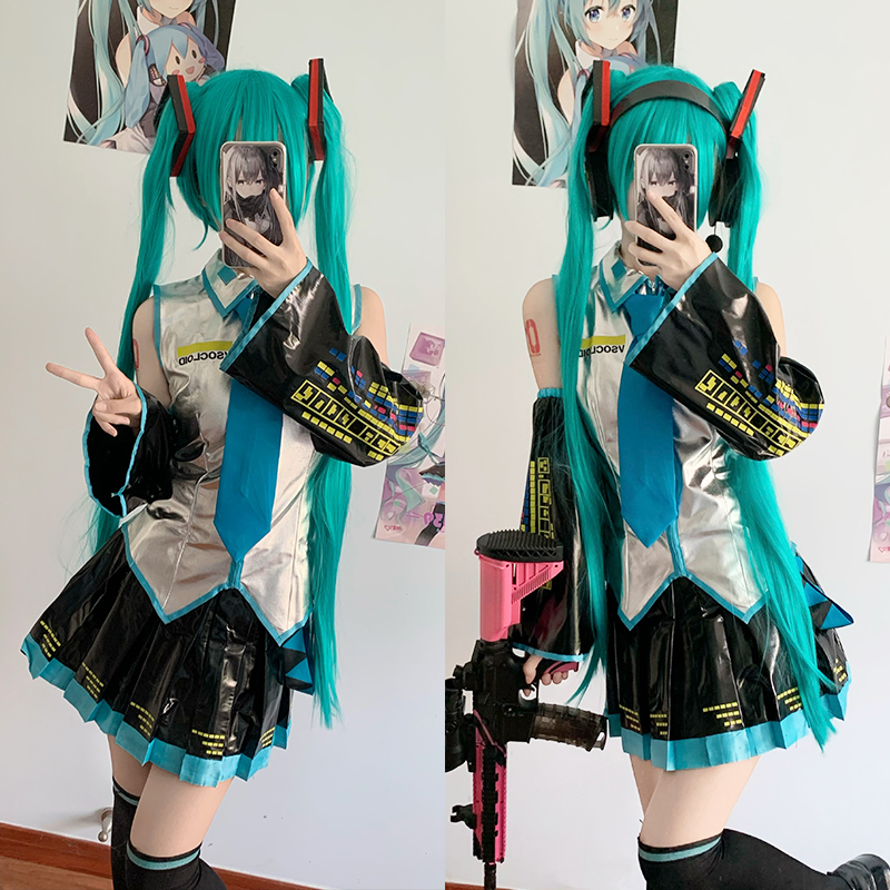 初音未来cos服MIKU公式服日本少女动漫白银漆皮JK女装cosplay套装 - 图0