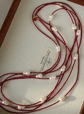 新年款轻奢珍珠葫芦红色琉璃项链