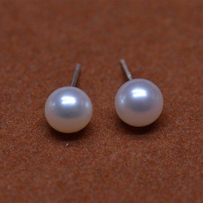 正圆无暇高亮媲美海水珠7-8mm淡水akoya珍珠耳钉纯银18K金耳环坠,淘宝优惠券,粉丝福利购,淘宝优惠卷