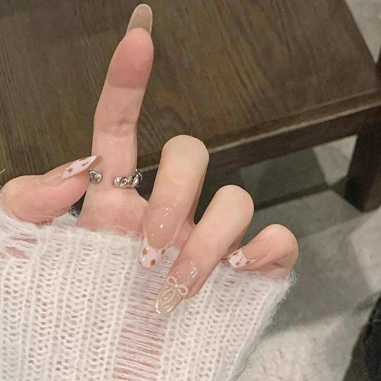 奶油粉豹纹韩系ins风新款猫眼穿戴甲蝴蝶结星星手工显白法式美甲,淘宝优惠券,粉丝福利购,淘宝优惠卷