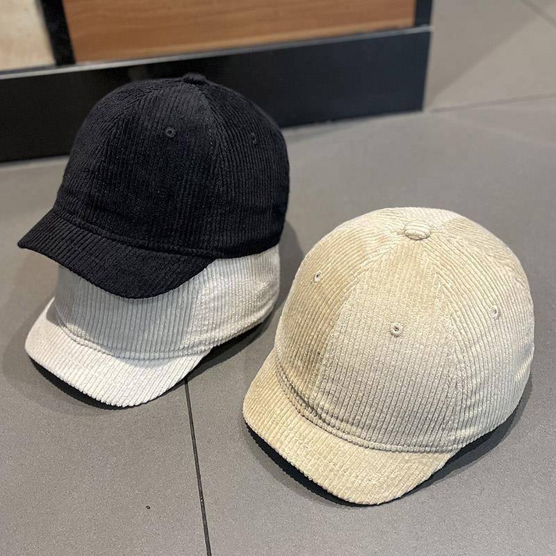 新款秋冬3cm短檐帽子男女同款棒球帽百搭条绒个性短沿帽子1109u1 - 图0