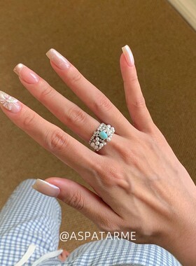 海纹宝石宽面珍珠闪钻戒指女轻奢小众气质名媛食指戒