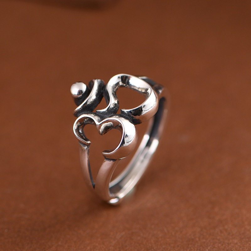 Chunfeng Sihan s925 sterling silver retro craft open ring women's niche Sanskrit word ring